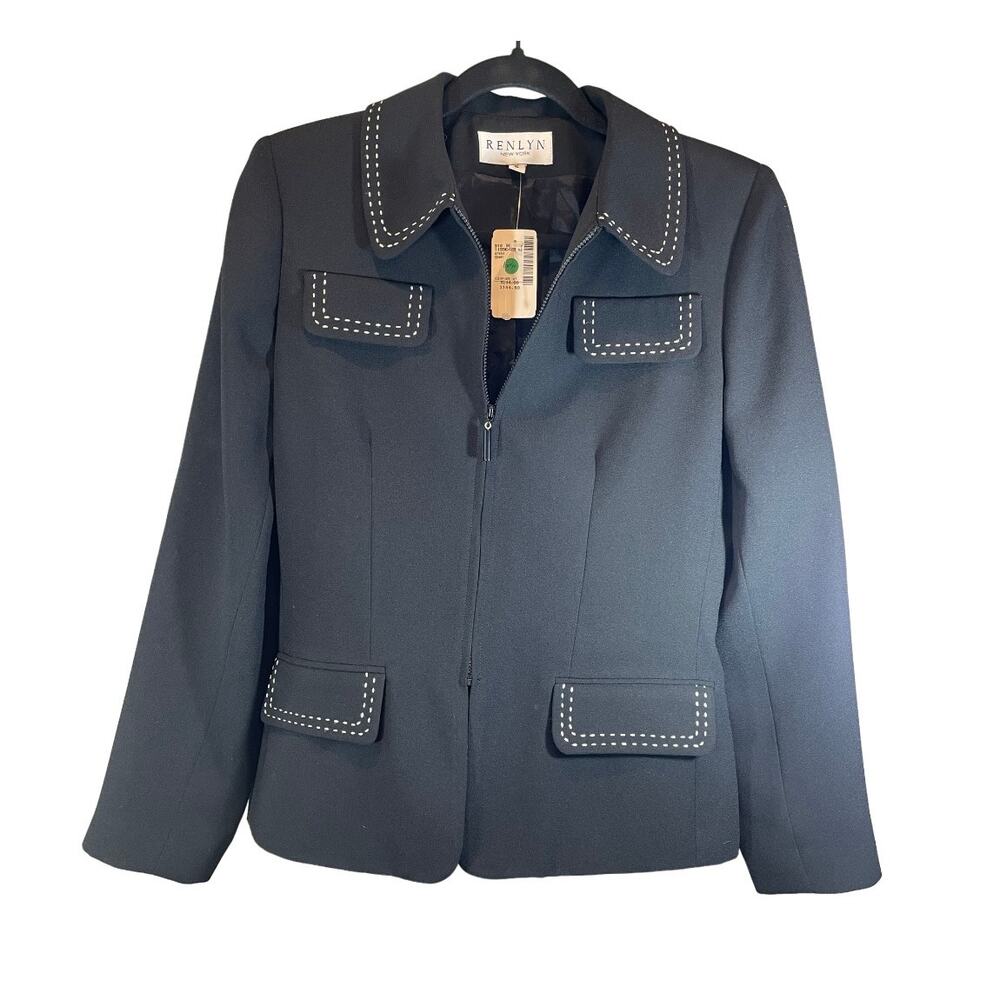 Renlyn New York Black Blazer with White Stitching Detail - Size 6